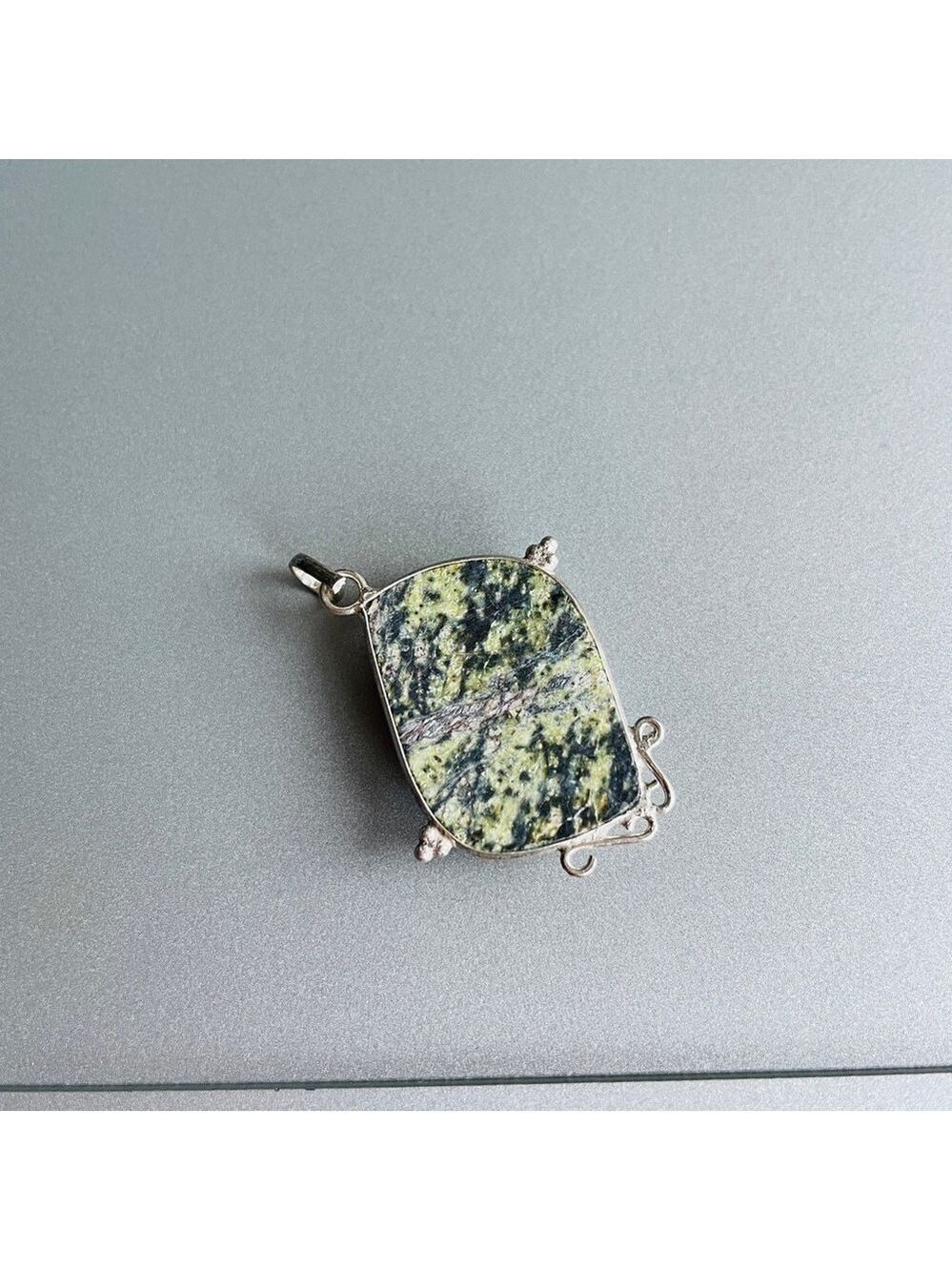 Serpentine Natural Gemstone Sterling Silver Vintage Pendant for Necklace - Picture 5 of 13